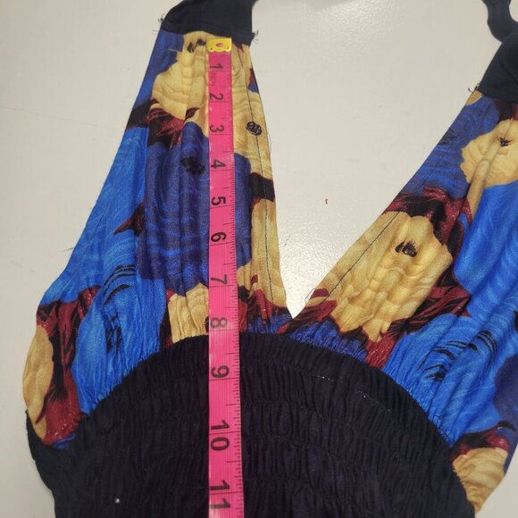 Halter Colorful Dress Summer Halter Dress in Blue and Beige Floral Print - Picture 5 of 16